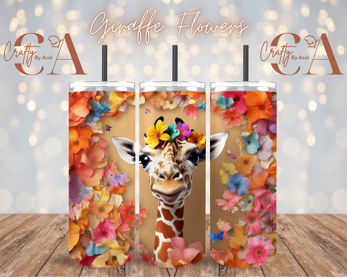 Giraffe Flowers 3d  Vinyl Can Wrap