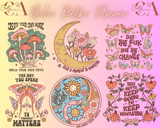 Boho Retro Flowers Decal UV DFT Decal