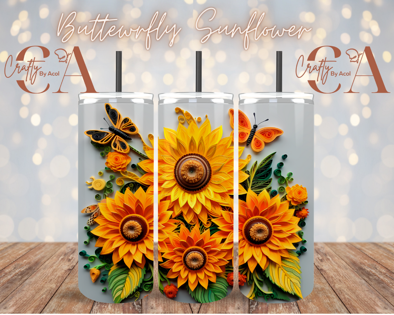 Butterfly Sunflower 3d Vinyl Can Wrap