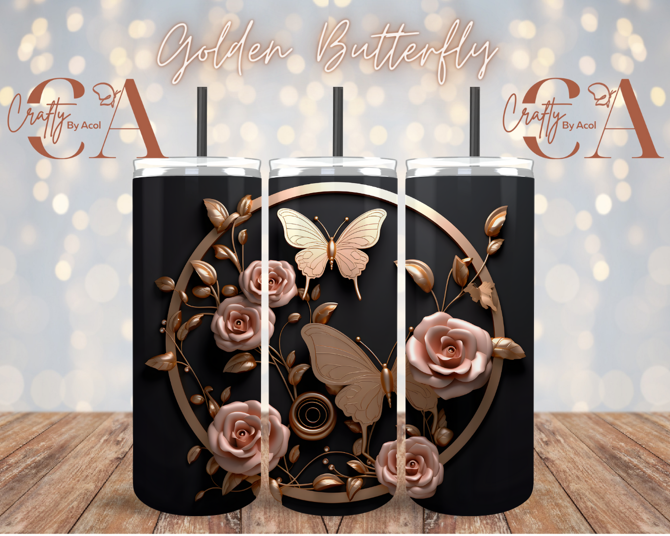 Golden Butterfly 3d  Vinyl Can Wrap