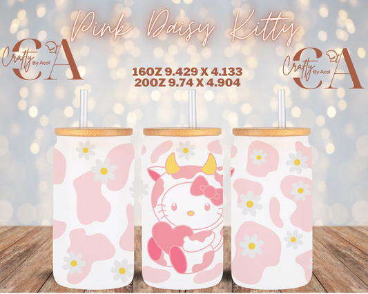 Pink Daisy Kitty Vinyl Can Wrap