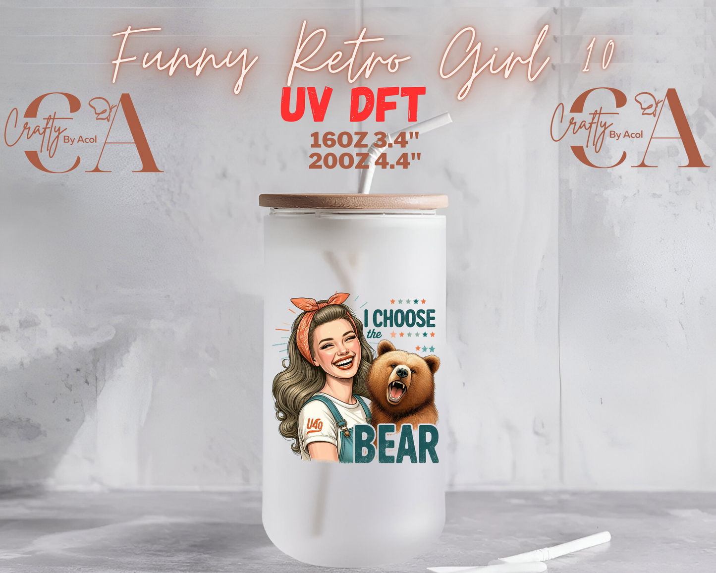 Funny Retro Girl UV DFT Decal
