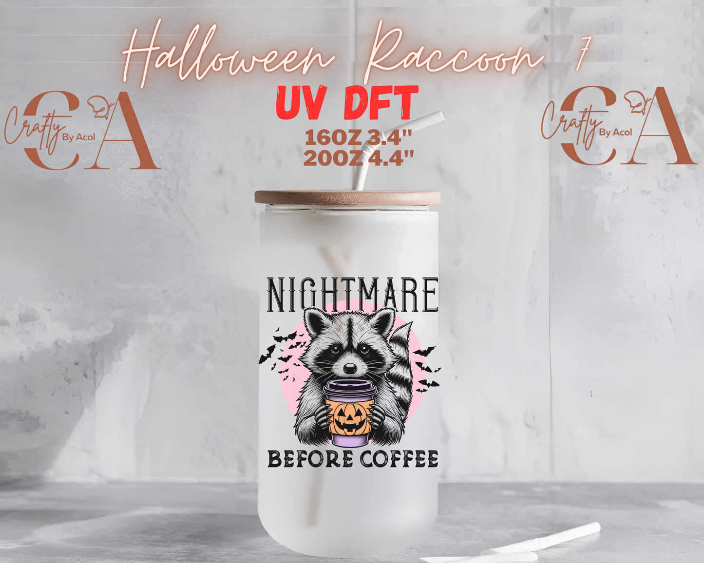 Halloween Raccoon UV DFT Decal