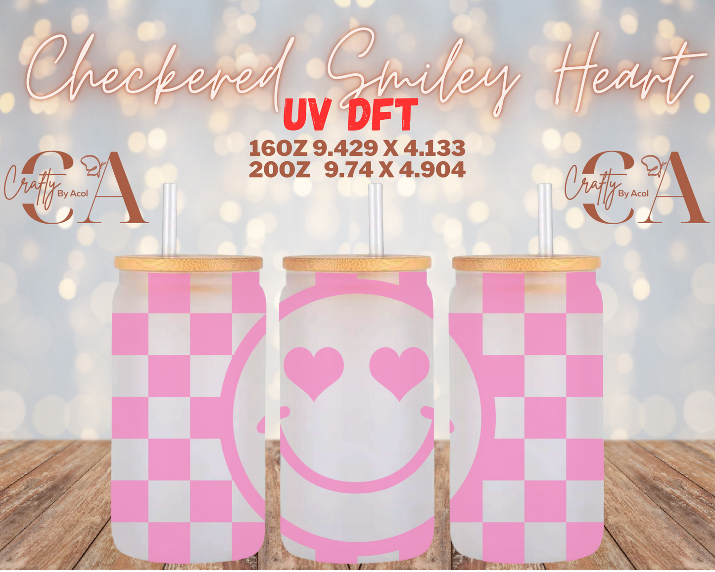 Checkered Smiley Heart UV DFT Cup Wrap