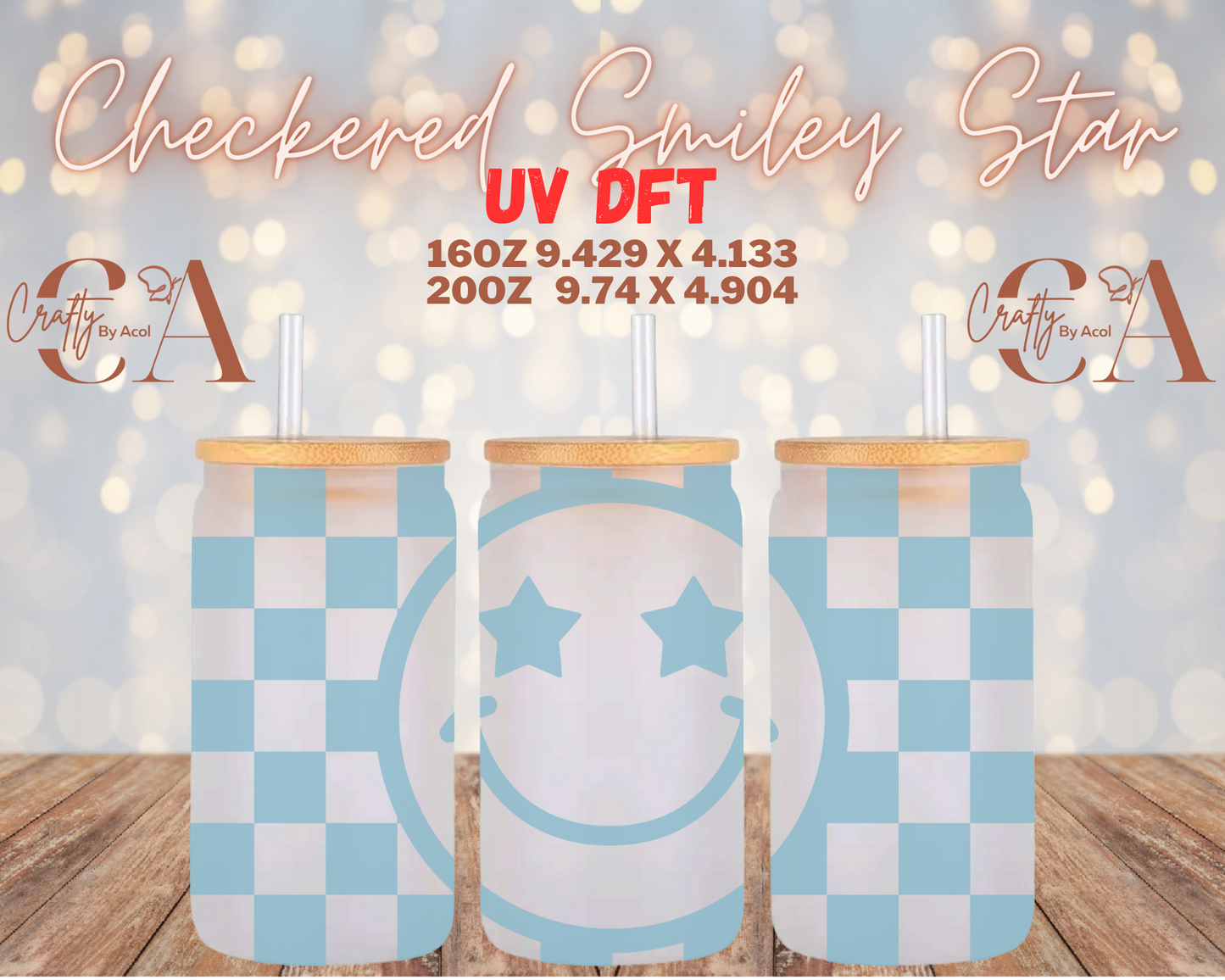 Checkered Smiley Star UV DFT Cup Wrap