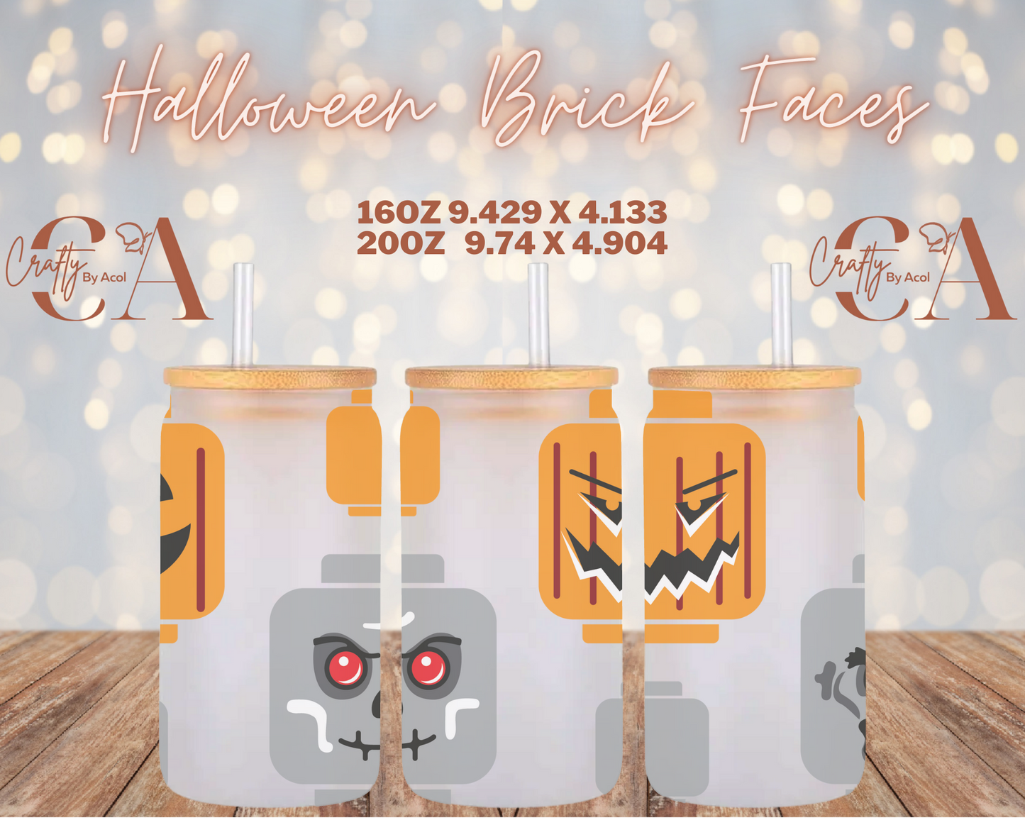 Halloween Brick Faces Vinyl Can Wrap