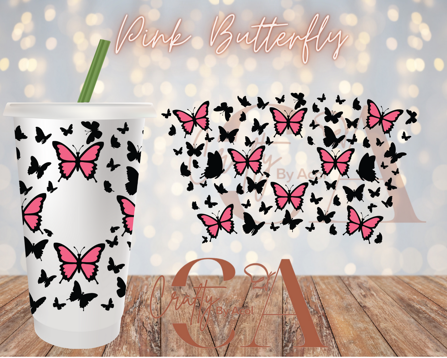 Pink Butterfly Vinyl Can Wrap