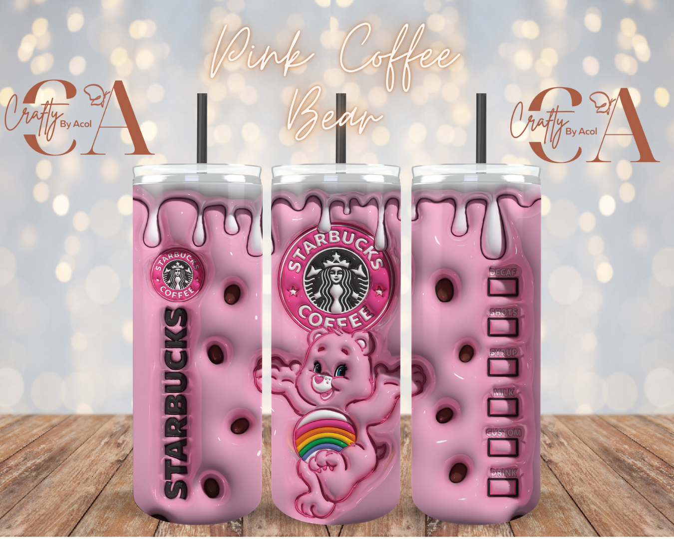 Pink Coffee Bear Vinyl Can Wrap