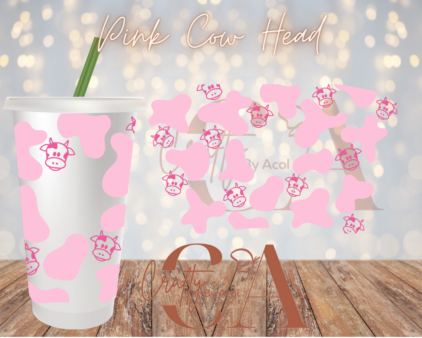 Pink Cow Head Vinyl Can Wrap