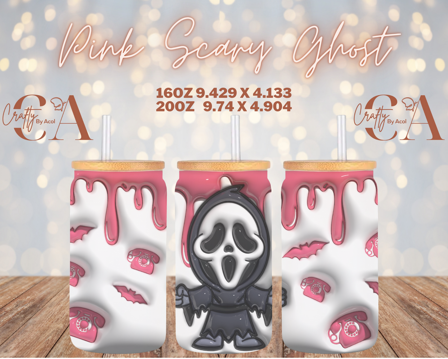 Pink Scary Ghost Vinyl Can Wrap