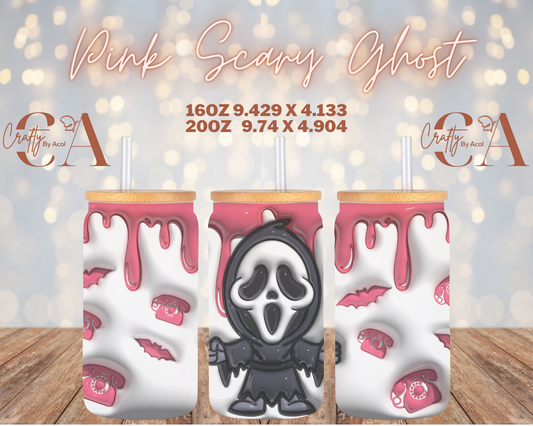 Pink Scary Ghost Vinyl Can Wrap