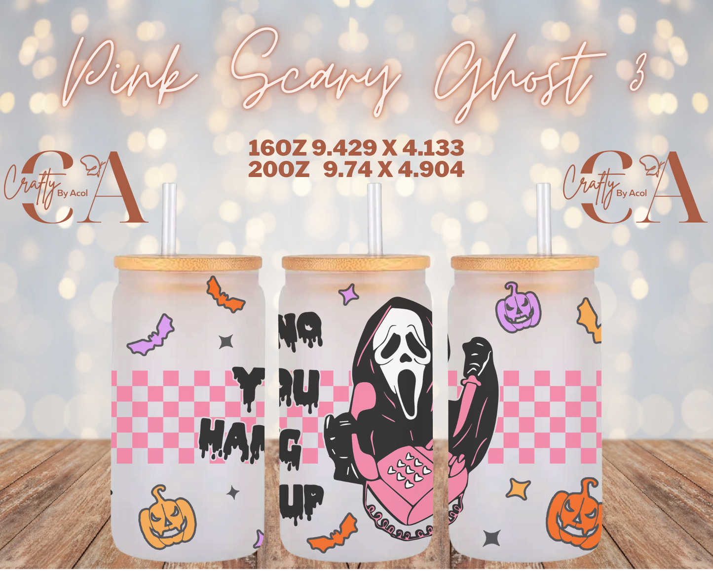 Pink Scary Ghost 3 Vinyl Can Wrap