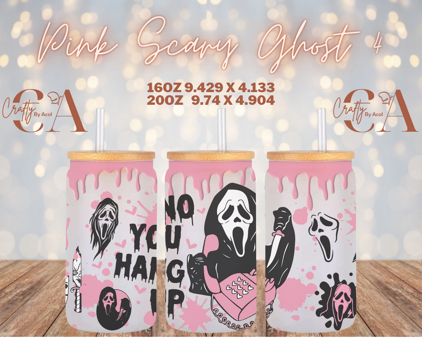 Pink Scary Ghost 4 Vinyl Can Wrap