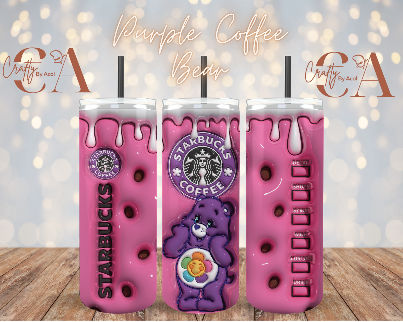 Purple Coffee Bear Vinyl Can Wrap