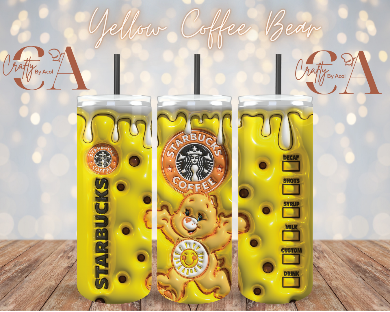 Yellow Coffee Bear Vinyl Can Wrap