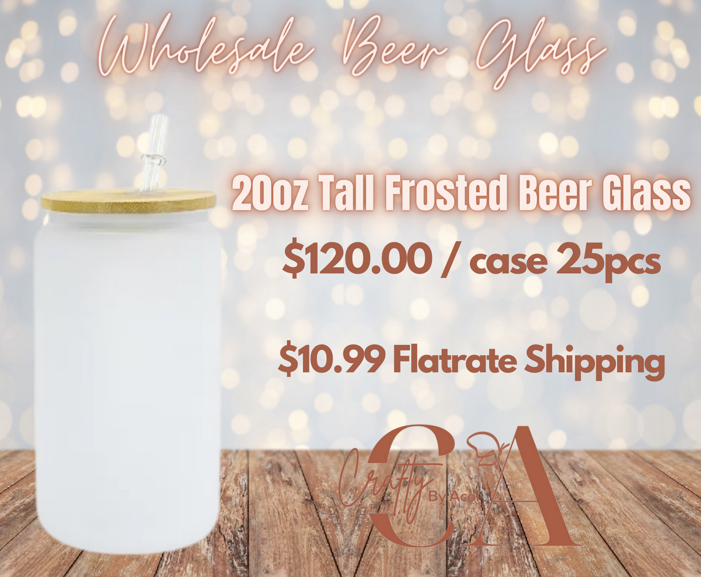 20oz Frosted Tall Sublimation Beer Glass BULK BOX