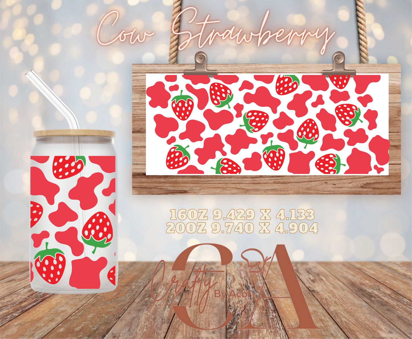 Cow Strawberry Vinyl Can Wrap