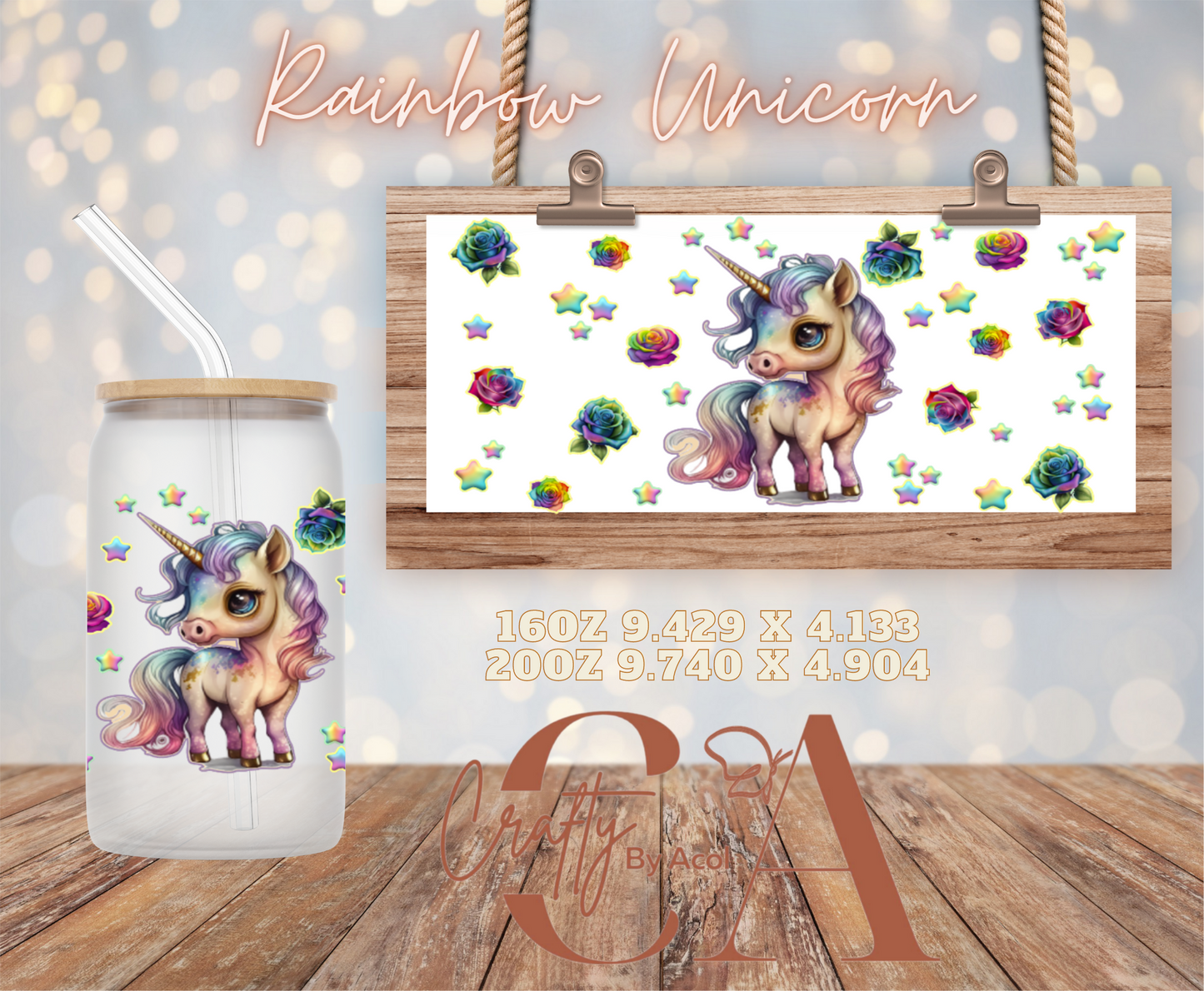 Rainbow Unicorn Vinyl Can Wrap