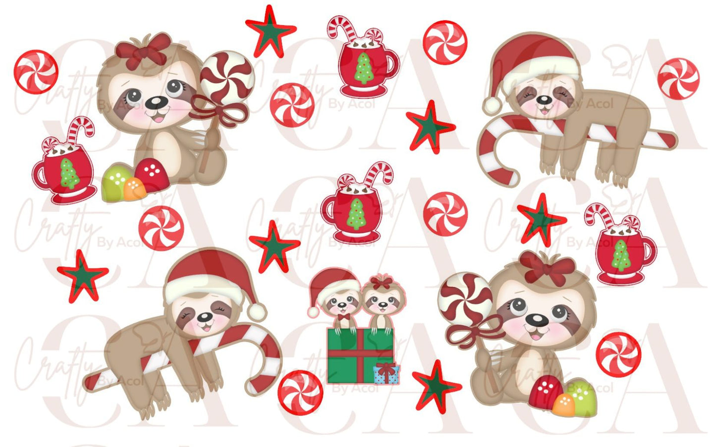 Holiday Sloth Peppermint Vinyl Can Wrap