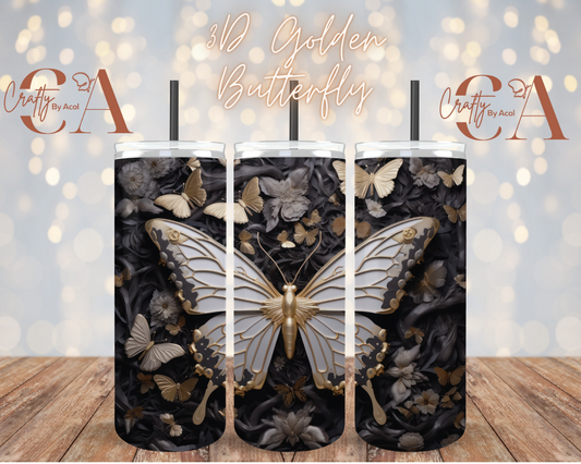 3D Golden Butterfly Vinyl Can Wrap