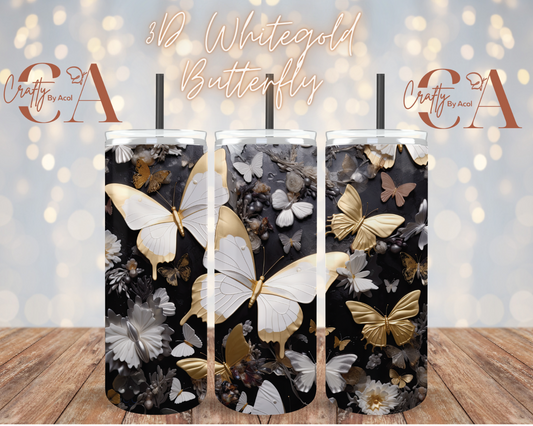 3D Whitegold Butterfly Vinyl Can Wrap