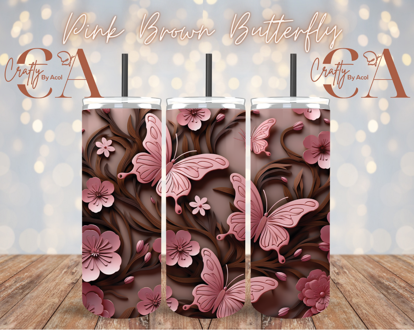 Pink Brown Butterfly 3d  Vinyl Can Wrap