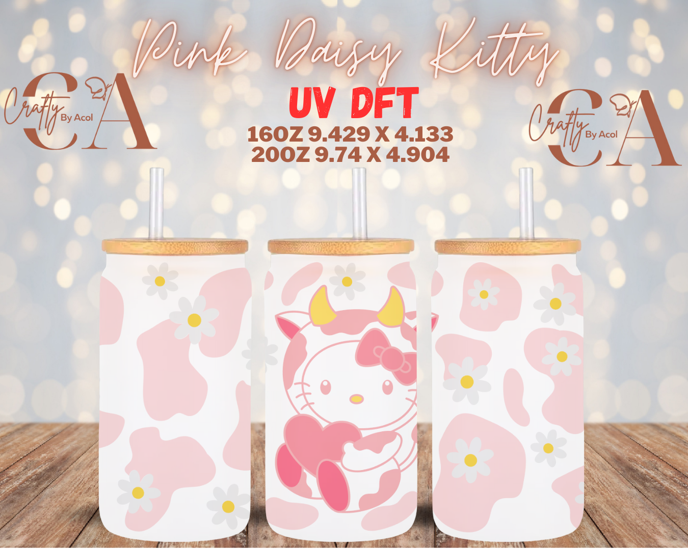 Pink Daisy Kitty UV DFT Cup Wrap