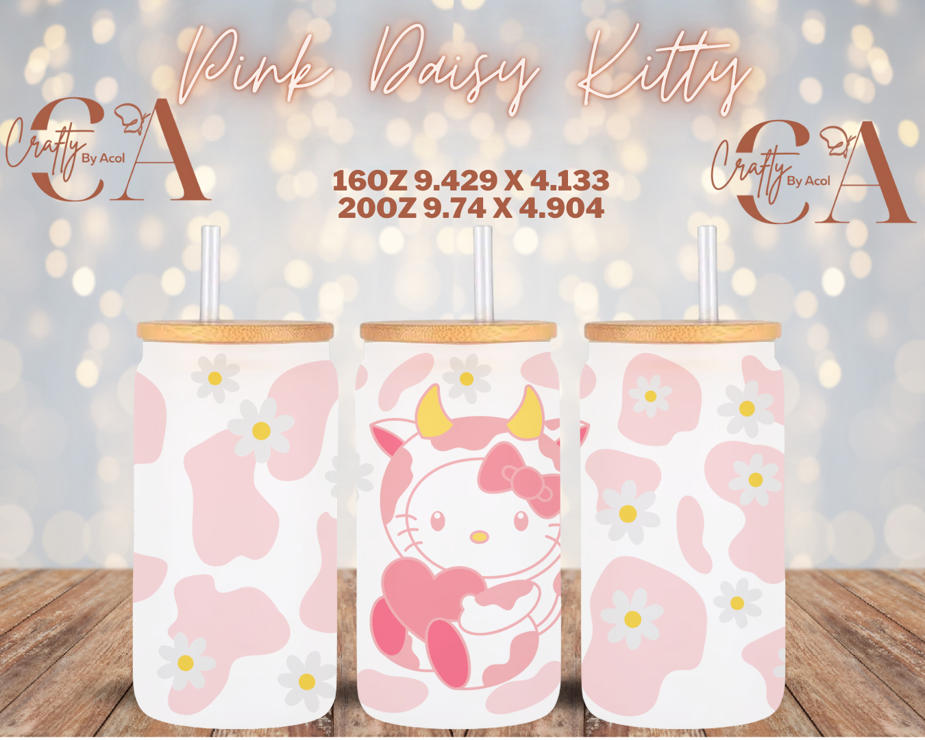 Pink Daisy Kitty Vinyl Can Wrap