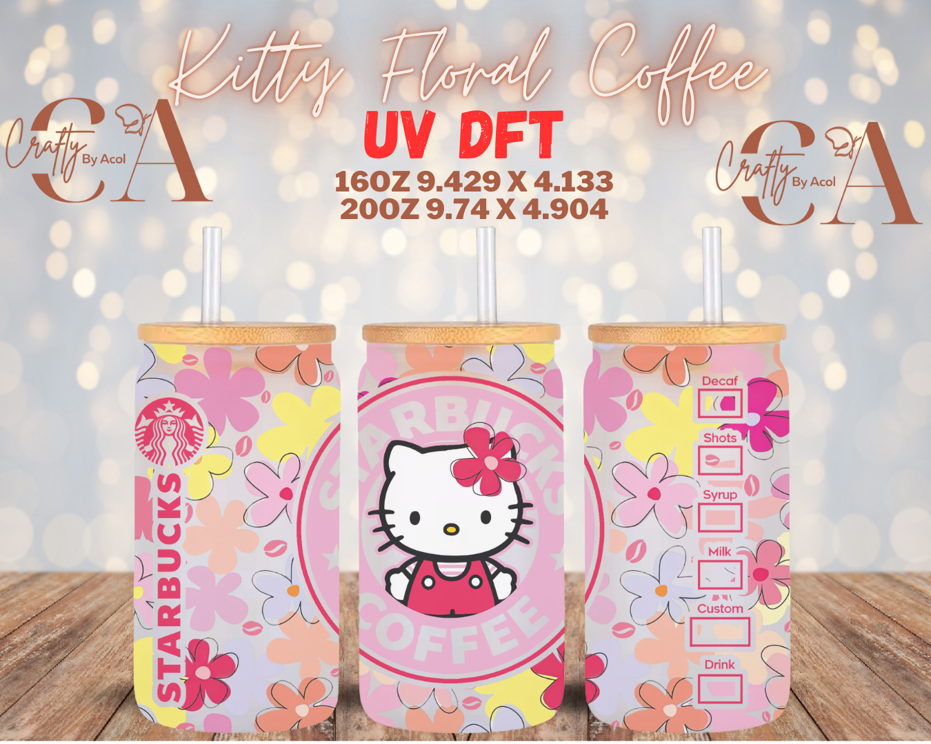 Kitty Floral Coffee UV DFT Cup Wrap