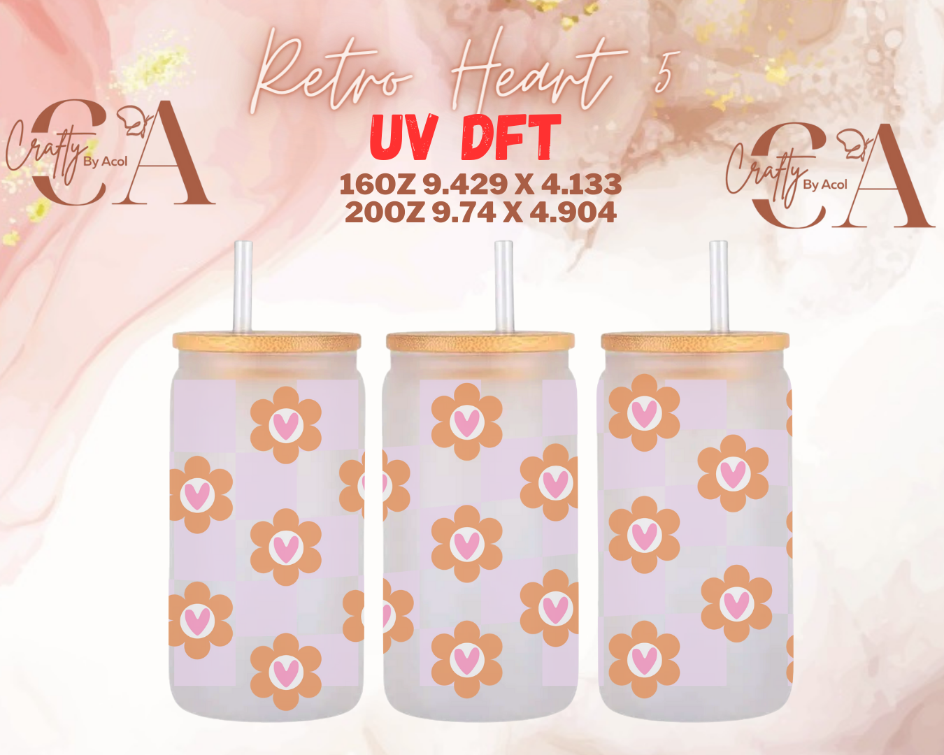 Retro Hearts UV DFT Cup Wrap