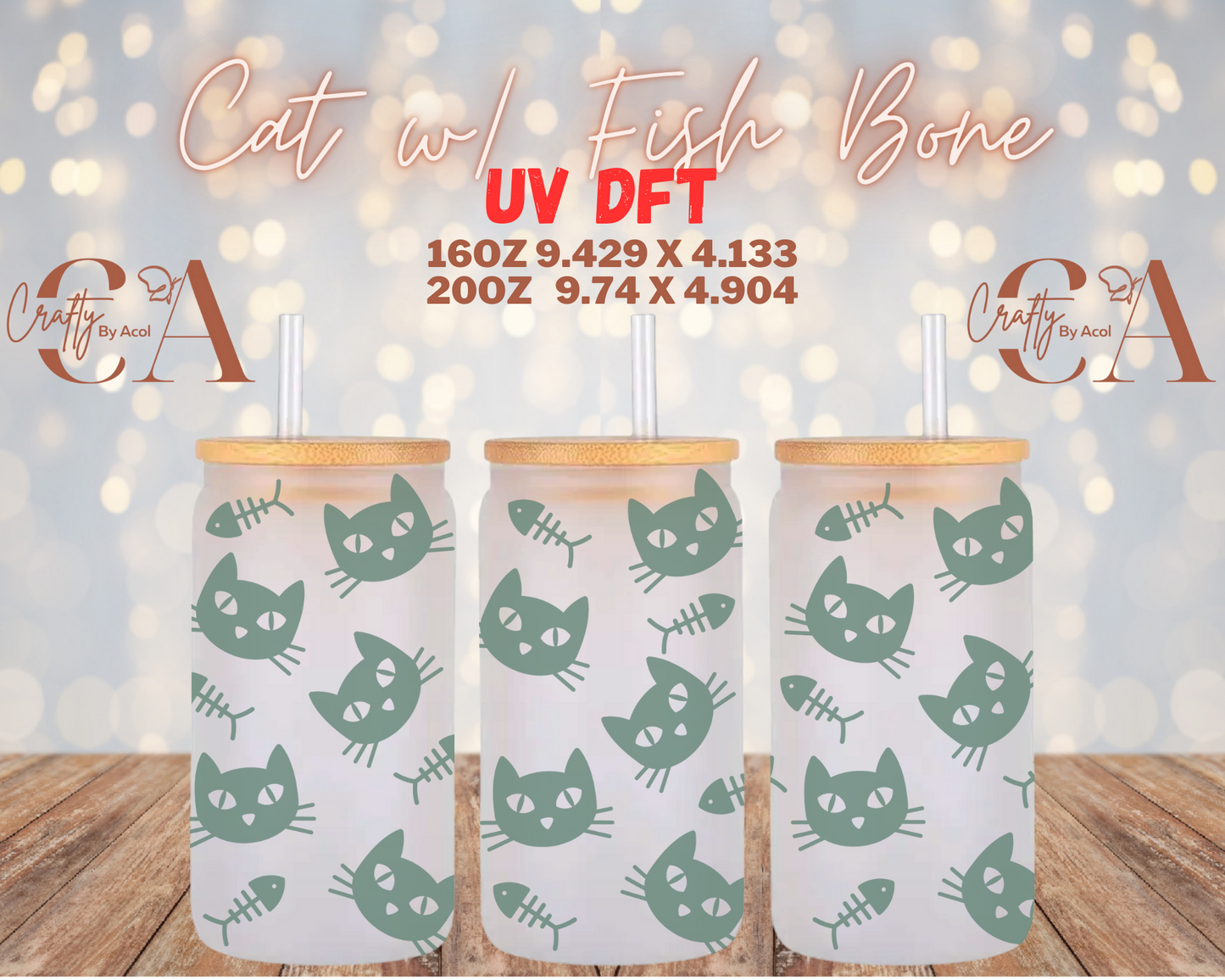 Cat with Fish Bone UV DFT Cup Wrap