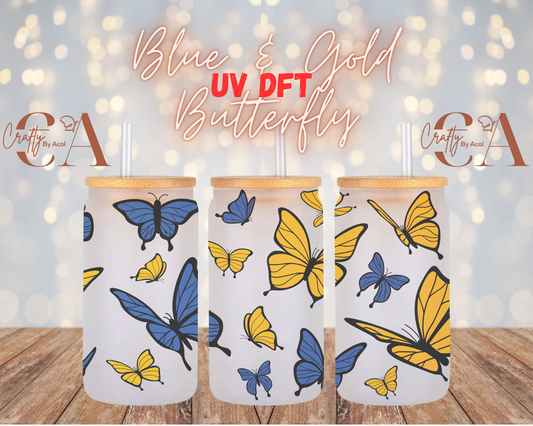 Blue & Gold Butterfly Heart UV DFT Cup Wrap