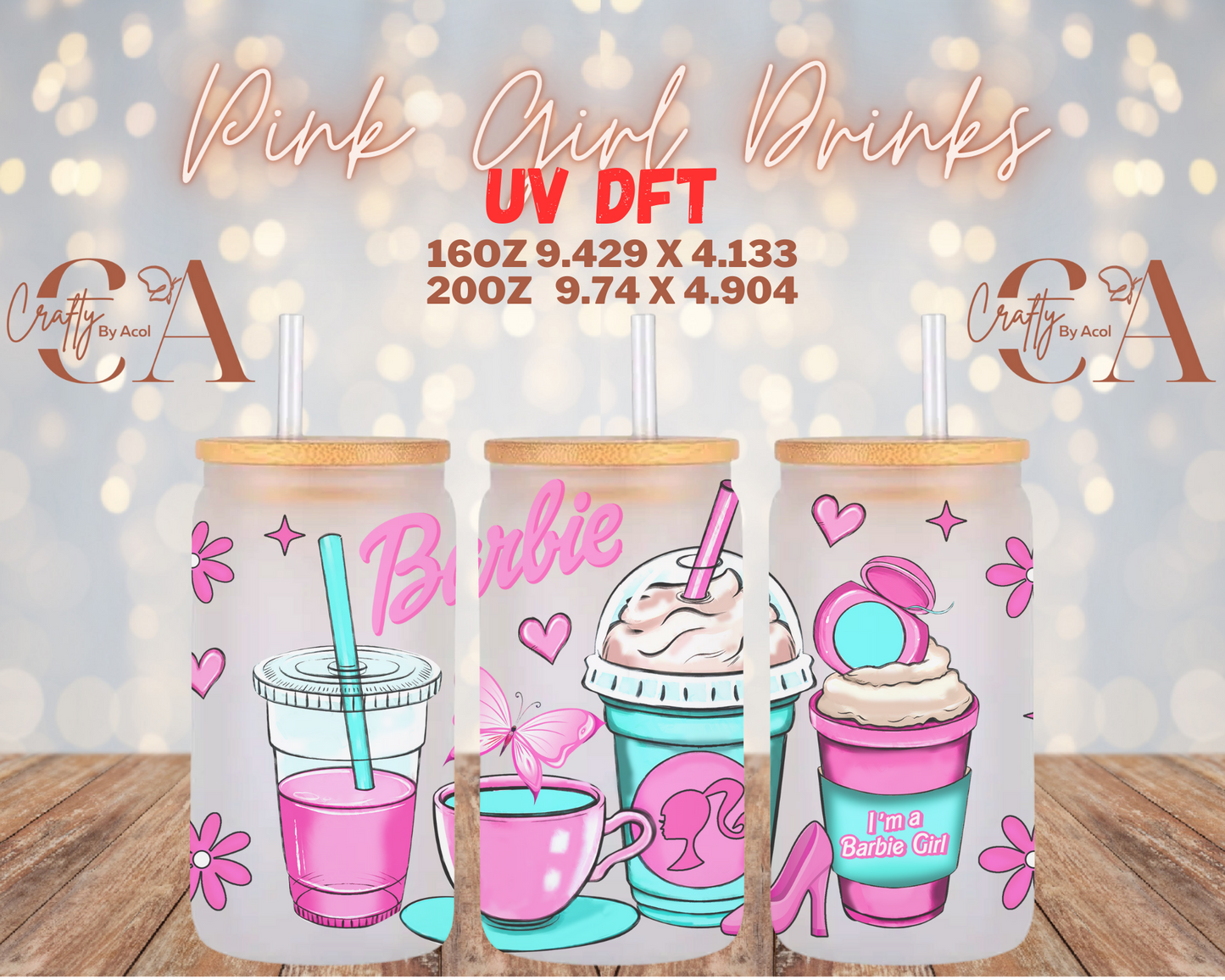 Pink Girl Drinks UV DFT Cup Wrap