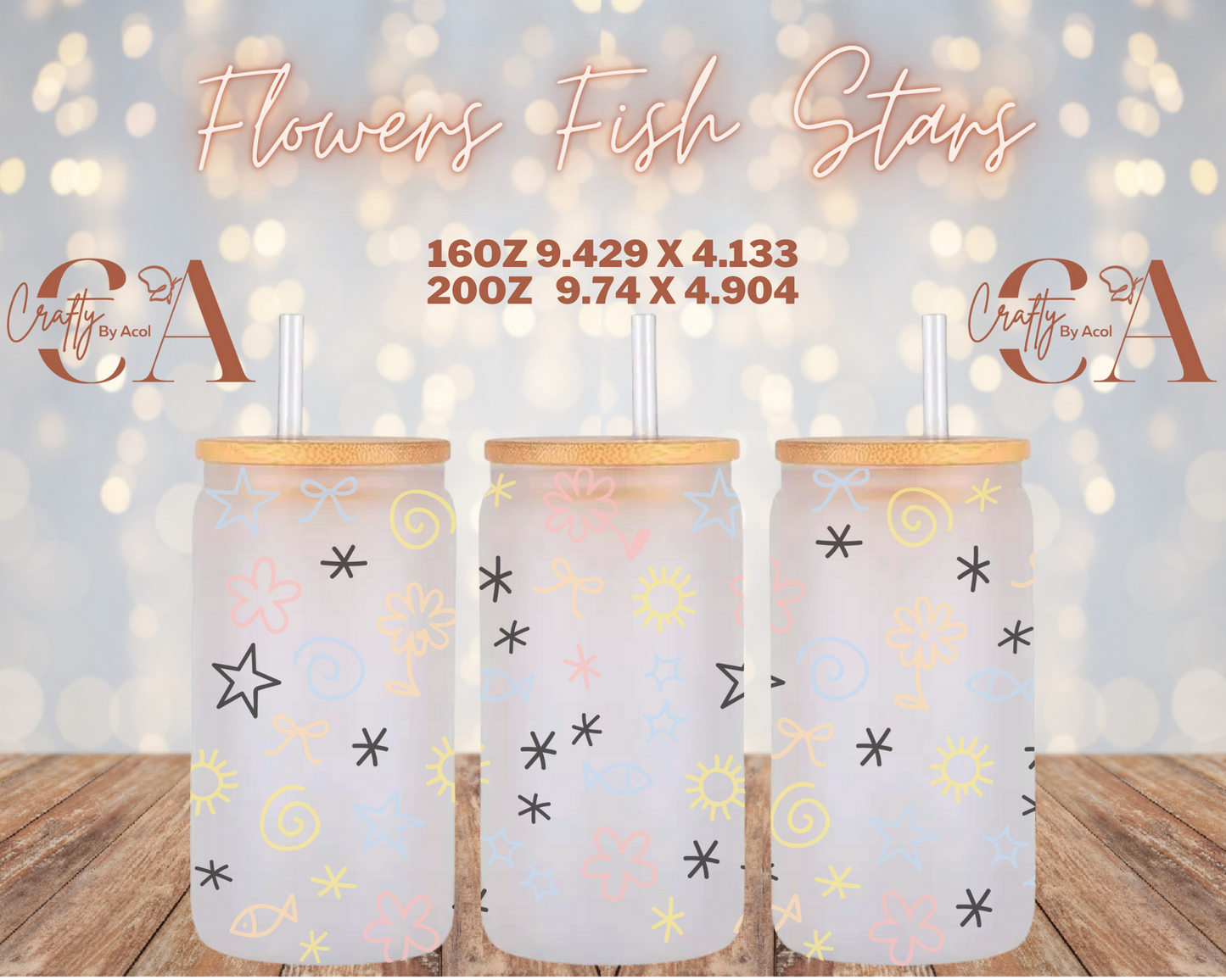 Flowers Fish Stars Vinyl Can Wrap