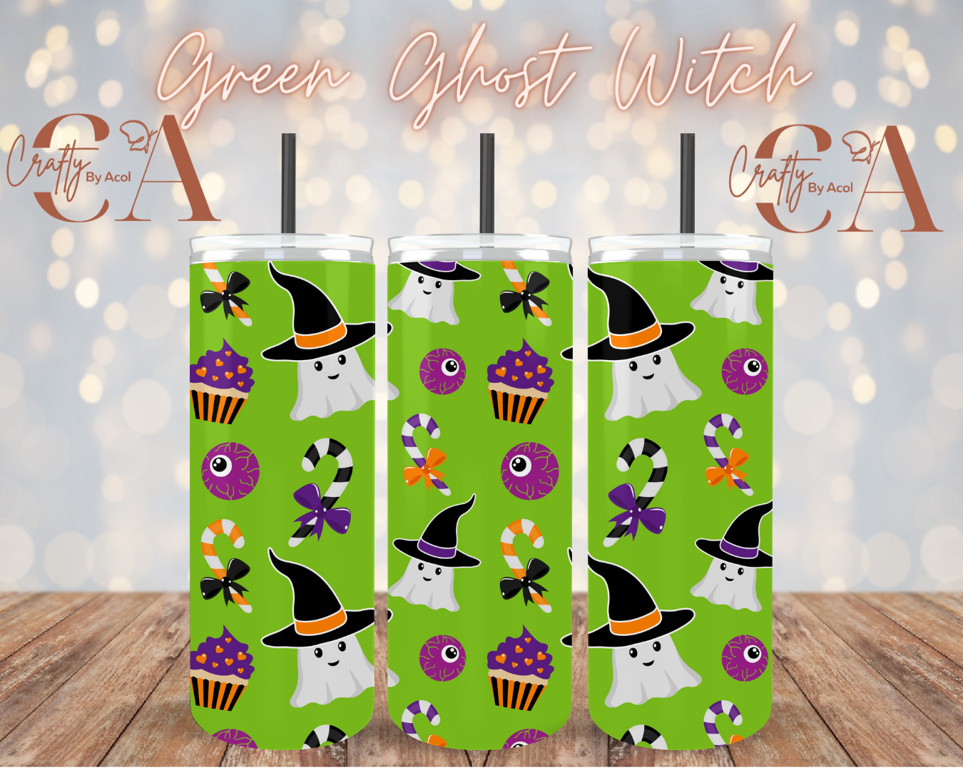 Green Ghost Witch Vinyl Can Wrap