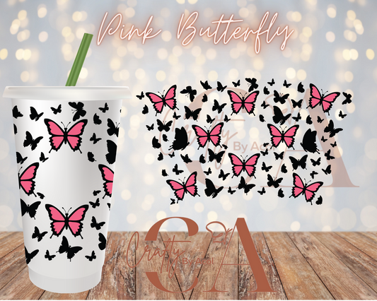 Pink Butterfly  Vinyl Can Wrap