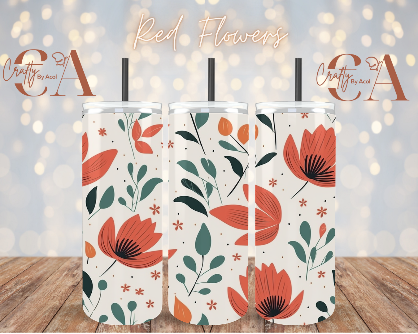 Red Flowers Vinyl Can Wrap