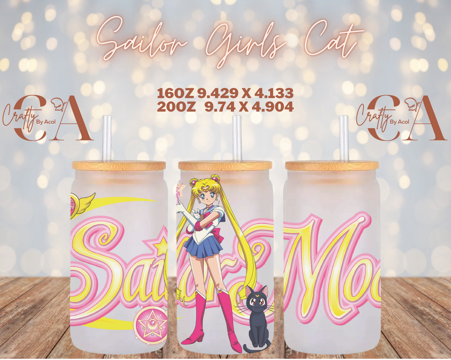 Sailor Girls Cat Vinyl Can Wrap