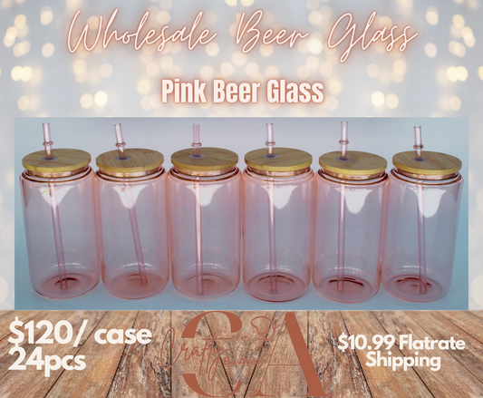 16oz Pink Sublimation Beer Glass BULK BOX