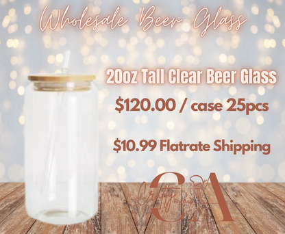 20oz Clear Tall Sublimation Beer Glass BULK BOX