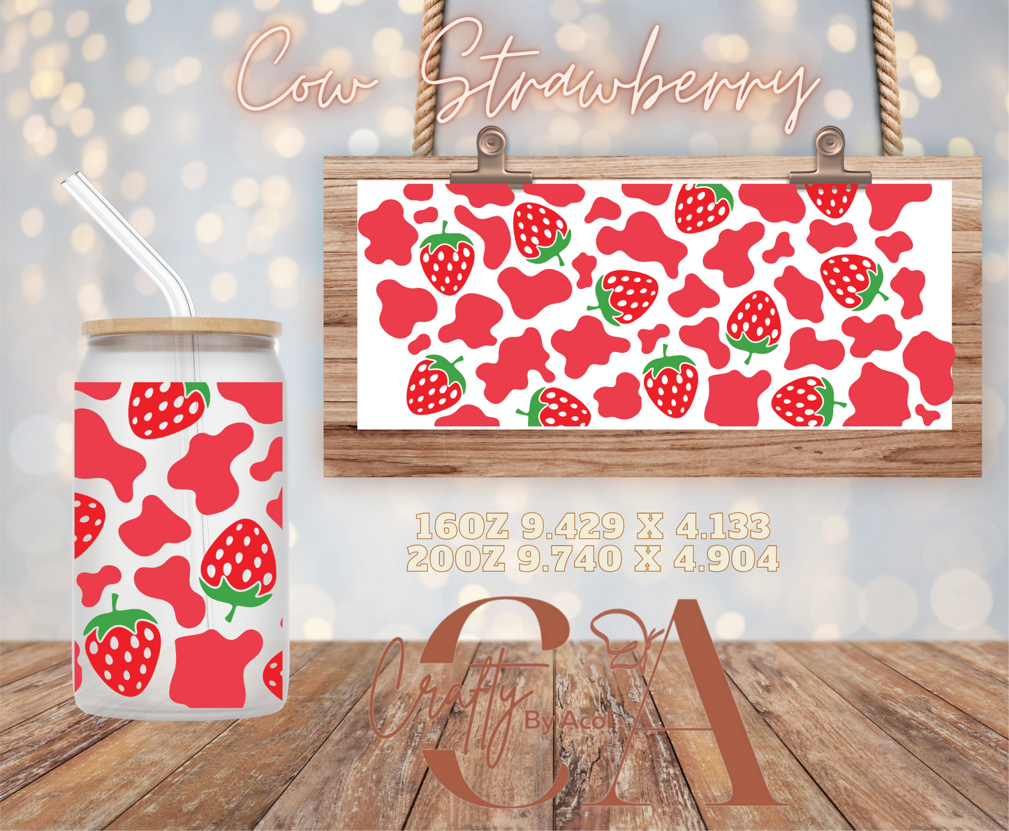 Cow Strawberry  Vinyl Can Wrap