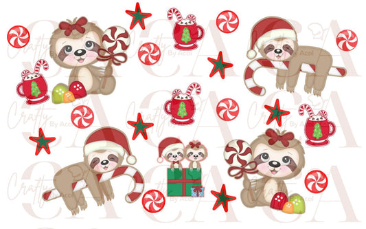 Holiday Sloth Peppermint Vinyl Can Wrap